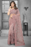 Latest Style Pale Mauve Embroidered Saree in Net 