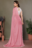 Lavender Pink Chiffon Lace Embroidered Light Weight Saree 