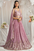 Lavender Pink Embroidered Georgette Flared Style Lehenga 