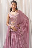 Lavender Pink Embroidered Georgette Flared Style Lehenga 