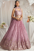 Lavender Pink Embroidered Georgette Flared Style Lehenga 