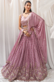 Lavender Pink Embroidered Georgette Flared Style Lehenga 