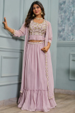 Lavender Pink Georgette Embroidered Flared Style Lehenga