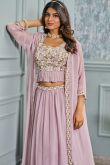 Lavender Pink Georgette Embroidered Flared Style Lehenga