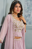 Lavender Pink Georgette Embroidered Flared Style Lehenga