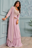 Lavender Pink Georgette Embroidered Flared Style Lehenga