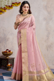 Lavender Pink Kora Silk Saree with Woven Zari Work for Diwali Wear