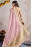 Lavender Pink Kora Silk Saree with Woven Zari Work for Diwali Wear