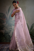 Lavender Pink Kora Silk Saree With Zari Work For Diwali
