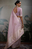 Lavender Pink Kora Silk Saree With Zari Work For Diwali