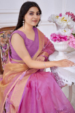 Lavender Pink Kora Silk Saree With Zari Work For Diwali