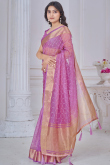 Lavender Pink Kora Silk Saree With Zari Work For Diwali