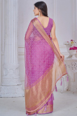 Lavender Pink Kora Silk Saree With Zari Work For Diwali
