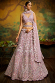 Lavender Pink Net Dori Embroidered Panelled Style Lehenga