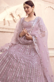 Lavender Pink Net Embroidered Lehenga
