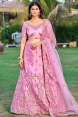 Lavender Pink Satin Lehenga With Thread Embroidery 