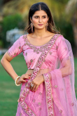 Lavender Pink Satin Lehenga With Thread Embroidery 