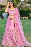 Lavender Pink Satin Lehenga With Thread Embroidery 