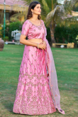 Lavender Pink Satin Lehenga With Thread Embroidery 