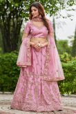 Lavender Pink Satin Silk Embroidered Panelled Style Lehenga