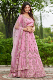 Lavender Pink Satin Silk Embroidered Panelled Style Lehenga