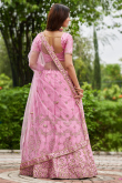 Lavender Pink Satin Silk Embroidered Panelled Style Lehenga