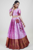 Lavender Pink Silk Woven Zari Flared Lehenga
