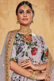 Lavender Purple Art Silk Floral Digital Print Lehenga