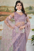 Lavender Purple Net Embroidered Fancy Saree 