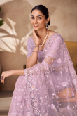 Lavender Purple Net Saree with Round Neck Stone Work Blouse