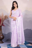 Sweetheart Neck Lavender Net Saree with Sequins Embroidery