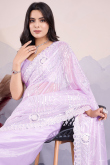Sweetheart Neck Lavender Net Saree with Sequins Embroidery