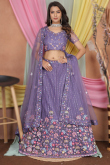 Light Purple Net Lehenga with Resham and Sequins Embroidery