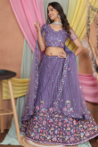 Light Purple Net Lehenga with Resham and Sequins Embroidery