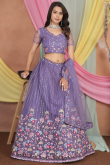 Light Purple Net Lehenga with Resham and Sequins Embroidery
