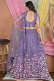 Light Purple Net Lehenga with Resham and Sequins Embroidery
