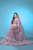 Lavender Purple Net Lehenga with Resham Thread Work