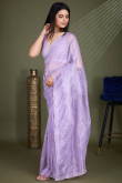 Lavender Purple Net Embroidered Shimmer Saree