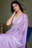 Lavender Purple Net Embroidered Shimmer Saree