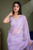 Lavender Purple Net Embroidered Shimmer Saree