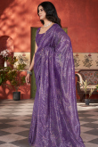 Lavender Purple Net Saree With Sequins Work For Diwali