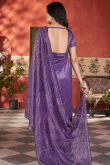 Lavender Purple Net Saree With Sequins Work For Diwali