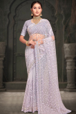 Lavender Purple Net Stone Embellished Light Weight Saree