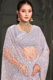 Lavender Purple Net Stone Embellished Light Weight Saree