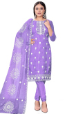 Lavender Purple Organza Embroidered Churidar Suit 