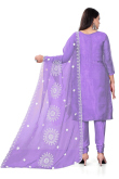 Lavender Purple Organza Embroidered Churidar Suit 