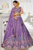 Lavender Purple Tissue Embroidered Panelled Style Lehenga For Wedding