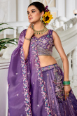 Lavender Purple Tissue Embroidered Panelled Style Lehenga For Wedding