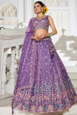 Lavender Purple Tissue Embroidered Panelled Style Lehenga For Wedding