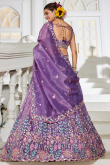 Lavender Purple Tissue Embroidered Panelled Style Lehenga For Wedding